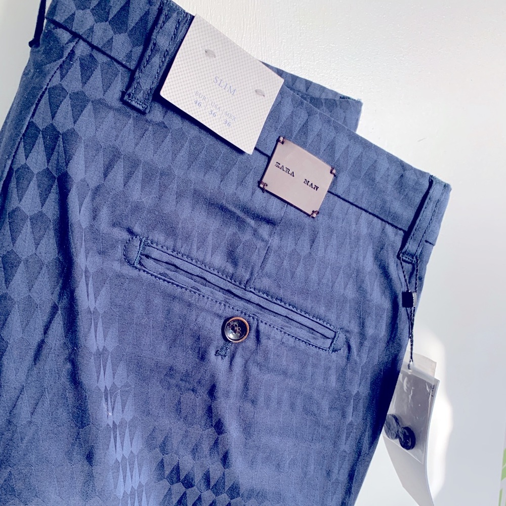 Zara Navy Jacquard Pants